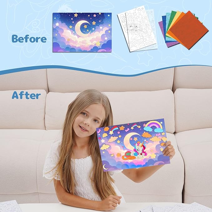 ManeFoodou Foil Fun - Princesses No Mess Art for Kids, Craft Kits & Supplies, DIY Creative Activity, Travel Toys, Birthday Gifts for Ages 4, 5, 6, 7-12 (Unicorn)