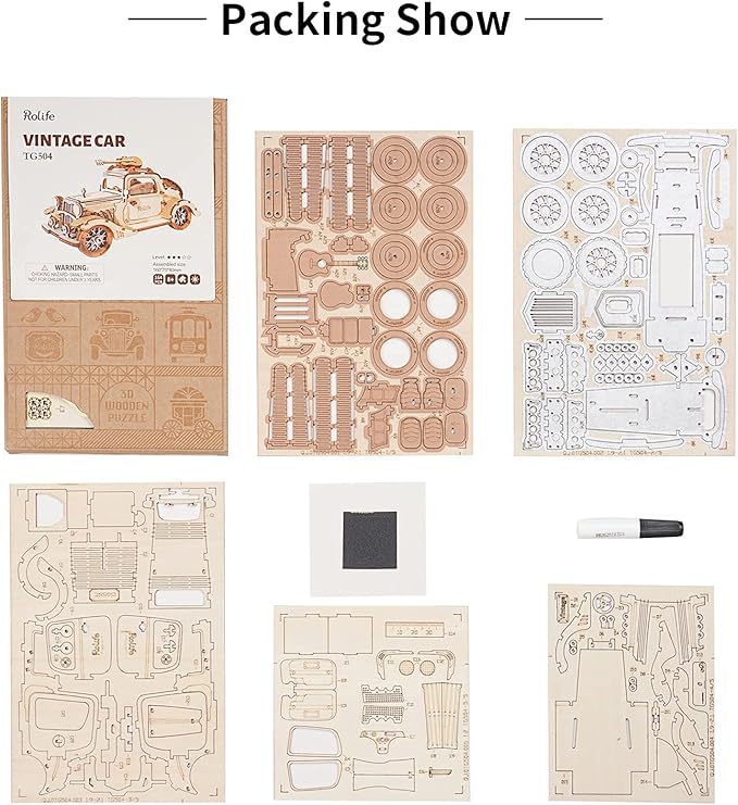 Rolife 3D Wooden Puzzles Retro Car Model - Collectibles Wooden Model Kits for Adults Desk Toys Display Gift for Adults (Vintage Car)