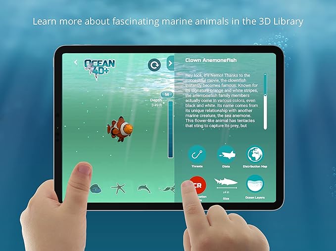 4D+ Augmented Reality Flashcards for Kids – Educational STEM Cards with Free App – Interactive Learning for Ages 4+ (Ocean 4D+)