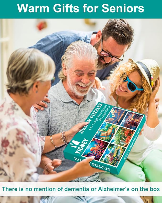 6 Pack 24 Large Piece Jigsaw Puzzles for Seniors Alzheimer Product for Elderly Dementia Activities Memory for Patients in Nursing Home with Storage Box