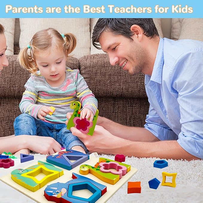 Wooden Montessori Toys for 3 4 Years Old Boys & Girls, Animal Shape Sorter Preschool Learning Toys for Toddlers, Preschool Toddler Puzzles Gift Ideas for Kids (Colored-C)