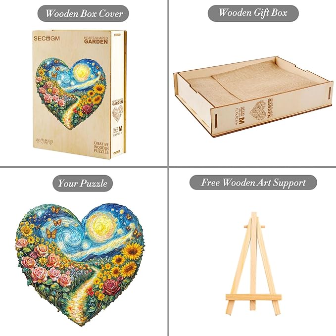 Wooden Puzzles for Adults - 100 Pieces Heart-Shaped Garden Wooden Puzzle - Unique Shape Wood Cut Puzzles - Eco-Friendly Home Office Decor (S-8.5 * 8in)