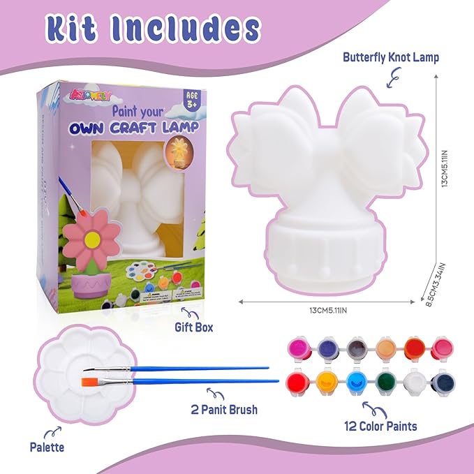 ASIOWELY Paint Your Own Butterfly Knot Lamp Kits,Arts and Crafts Supplies for Kids Toys Ages 4-6-8,DIY Art Night Light Painting for Girls Ages 5-10,Birthday Gifts for 3-12+ Year Old Toddler Teen Adult