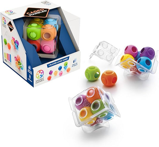SmartGames Caged Marbles 3D Logic Game with 80 Challenges for Ages 10 - Adult. Can You fit The Marbles in The Cube?