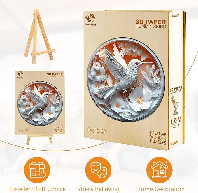 Wooden Puzzles for Adults, Wooden Jigsaw Puzzles for Adults Kids, 3D Paper Hummingbird Unique Shaped Wood Puzzles Adult, Creative Birthday Gifts for Friends Family Game (8.5 * 8.5in 100pcs)