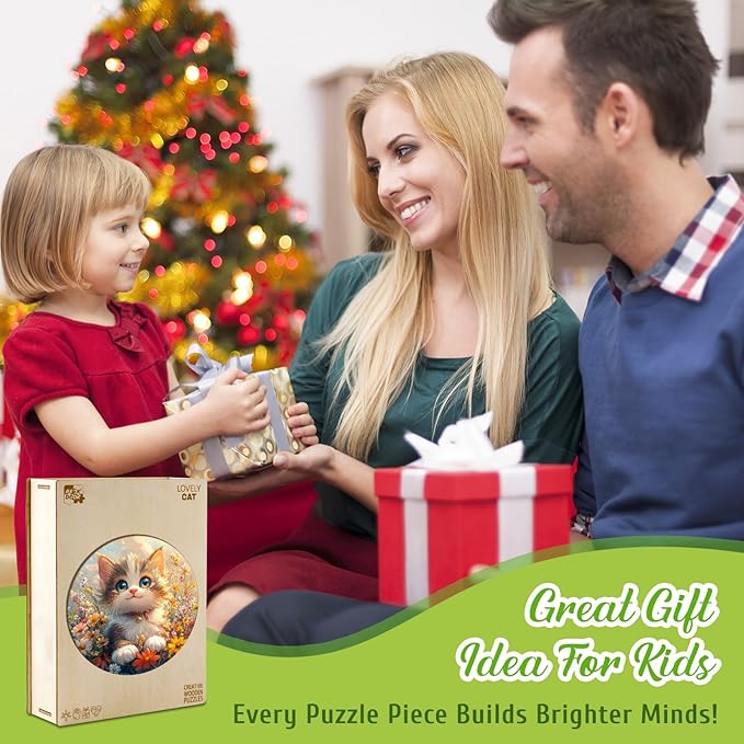 Wooden Puzzles for Kids Ages 4-6, Lovely Cat 50 Pieces Kids Puzzle, Children Birthday Easter Puzzle Gift Idea, Educational Puzzles Toys for Boys and Girls (11.4 * 11.4in)