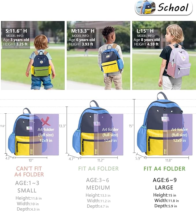 Kids Backpacks For Girls Boys, School & Travel, Large, 15" H, Unisex, Lelon-shark- L, Water Resistant, Animals Pattern, 1 L, Nylon