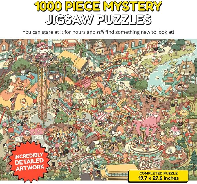 Jigsaw Puzzles 1000 Pieces - Magic Mystery Story Secret Ending Puzzle - Perfect Game Night for Adults & Kids - Animal Park Theme Challenging (Snack Attack 3)