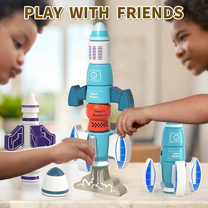 DIY Magnetic Robot Building Toy for Kids 3-5, 33 PCS STEM Stacking Playset with Storage Box, Rocket Robot Creative Kit, Toddler Magnet Toys Gift for Years Old Boys & Girls (Christmas Birthday)