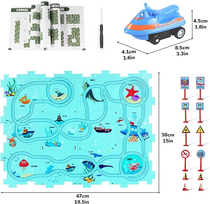 New Plastic Puzzles for Kids Ages 3-5 with A Cute Vehicle, Toddler Puzzle Track Play Set Gift, Critical Thinking Educational Toys, Toys for 3 4 5 6 Year Old Boys Girls