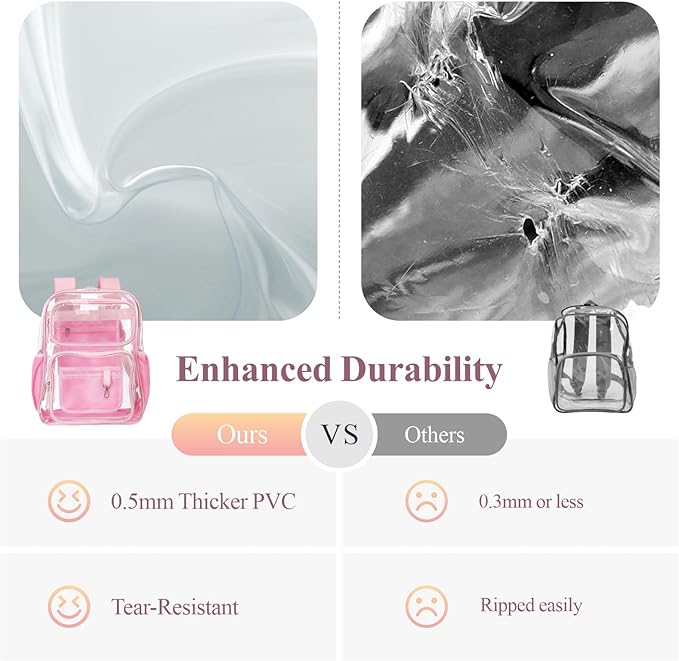PACKISM Clear Backpack for School - 17 inch Large Heavy Duty Clear Bookbag, See Through PVC Backpacks (for age 12 above)