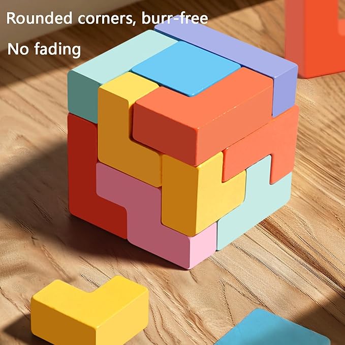 Montessori Brain Blocks, Colored 3D Wooden Russian Puzzle, Develops Logic & Spatial Reasoning, Wooden Stacking Puzzle Giant Board Game, Open-Ended Play Thinking for Boys and Girls (A)