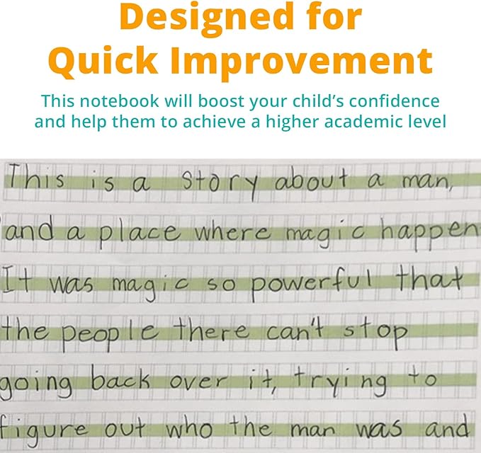 Channie's Youth Composition Notebook, Homework & Improvement Journal for Kids, Older Learners, & Special Needs Students, with Color-Coded Blocks for Handwriting Practice, Blue
