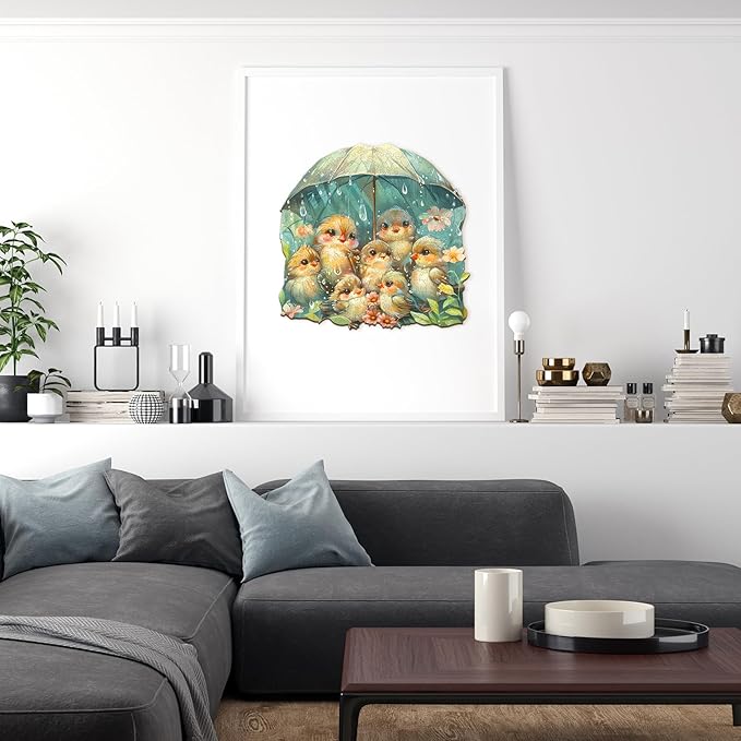 Wooden Puzzles for Adults, Bird Holding Umbrella Wooden Jigsaw Puzzles for Adults Kids, Unique Shaped Wood Puzzles Adult, Creative Birthday Gifts for Friends Family Game(11.4 * 11.1in 200pcs)