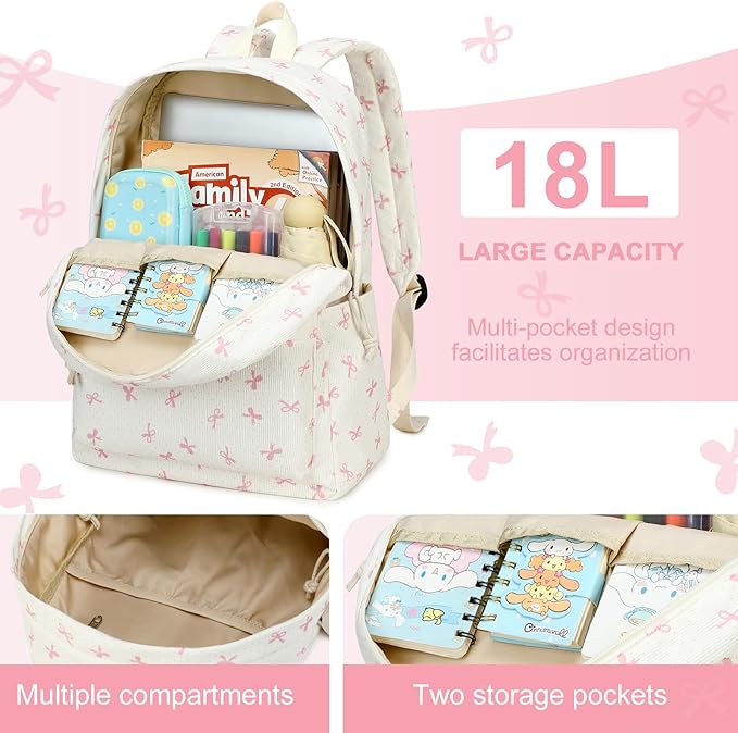 LEDAOU Kids School Backpack with Lunch Box for Girls Toddler BookBag School Bag Preschool Kindergarten Backpack (Pink bow)