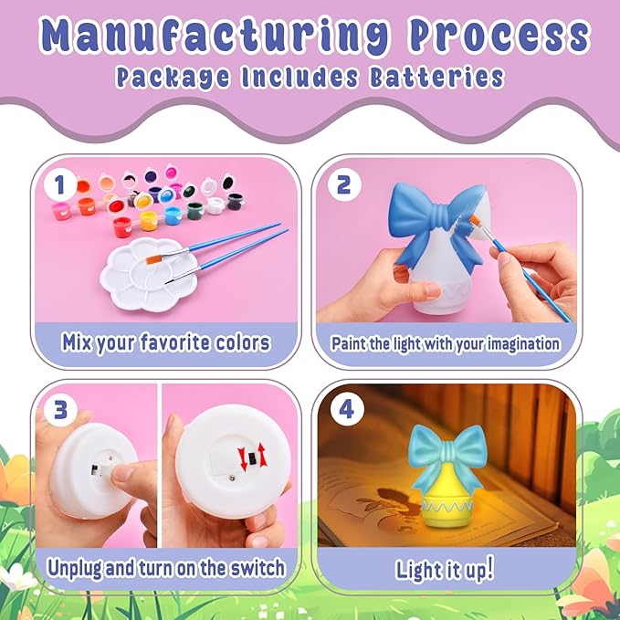 ASIOWELY Paint Your Own Ribbon Bow Lamp Kits,Arts and Crafts Supplies for Kids Toys Ages 4-6-8-12,DIY Art Night Light Painting for Girls Ages 5-10,Birthday Gifts for 3-12+ Year Old Toddler Teens Adult