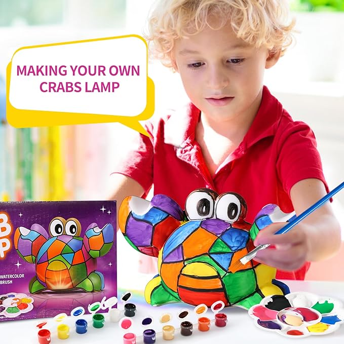 Paint Your Own Crabs Lamp Kit - Art Supplies Arts & Crafts Kit, Painting Kit for Kids Ages 6-12, Arts and Crafts for Kids Ages 8-12, Christmas Birthday Gifts for Girls Boys Age 5 6 7 8 9 10 11 12+