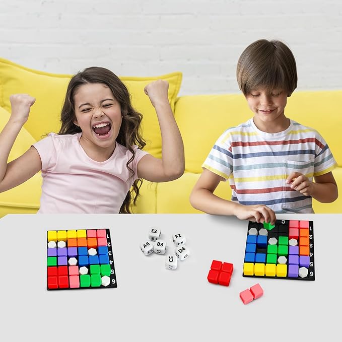 STEM Puzzle Game The Brain Square With 160000+ Solutions Pattern Matching Blocks Brain Teaser Toy Roll Dice & Race Your Opponent to Fill Grid Travel Game for Kids & Teens Back To School Birthday Gift
