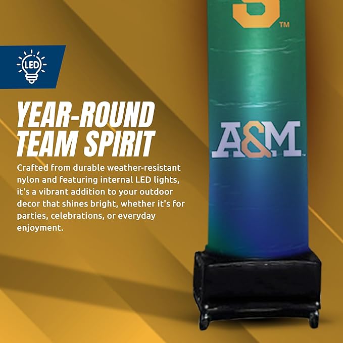 NCAA North Carolina A&T Aggies Football Wacky Waving Inflatable Tube Guy with LED Lights & Built-in Blower - 6" x 36" x 96" Inflatable Tube Man Crazy Sports Fan Outdoor Party Decoration