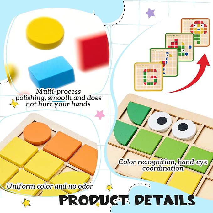Soulchen 120 Pcs Wooden Matching Puzzle for Elderly Dementia, Colorful Shape Memory Building Blocks, Occupational Therapy Activities for Alzheimers Patients, Senior Care Gift Nursing Home Thanksgiving