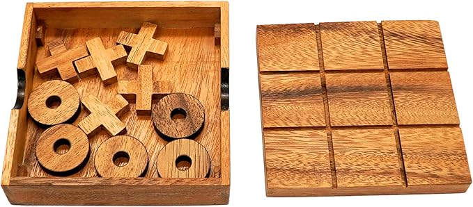 BSIRI Wooden Tic Tac Toe Game - Brain Teaser Puzzles for Adults Kids Games and Unique Gifts for Kids, Coffee Table Decor Living Room Decor Modern Wood Decor (5.5 Inch)
