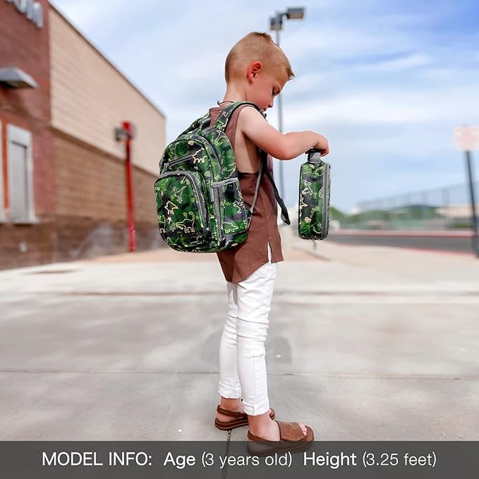 mibasies Toddler Backpack for Boys 2-4: Cute Kids Backpacks Boys - Preschool Kindergarten Backpack - Green Dinosaur