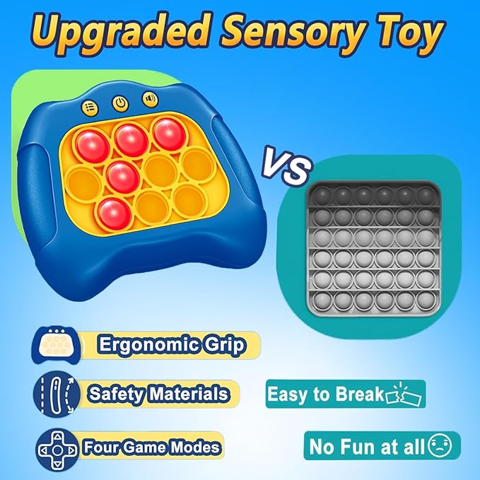 Pop Push Game Toy for Kids, Quick Fast Push Pop Puzzle Handheld Game Light up Fidget Toy 8-12, Bubble Sensory Toys Christmas Birthday Gifts for Kids Ages 3-12 (Blue)