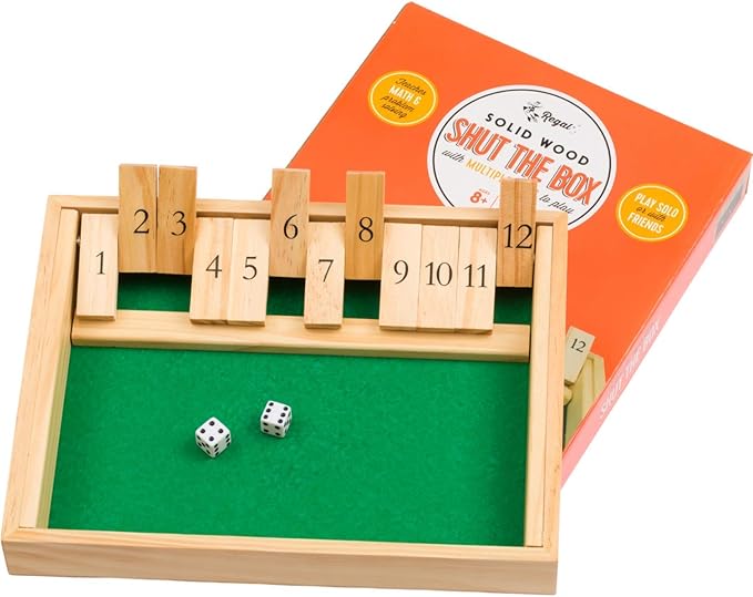 Regal Games Shut The Box - Fun Table Math Game with Wooden Board for Adults & Kids - 12 Spots Dice Game with 2+ Player Games - Ideal for Game Night, Travel - (Ages 8+)