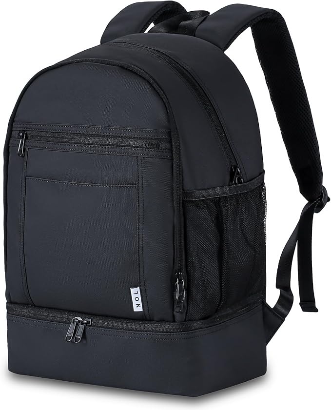 NOL Natural Organic Lifestyle Kids 2-in-1 Backpack & Insulated Lunch Bag-16 Multi-Functional Large Compartments Backpack for School & Travel, Double Deck, Water Resistant, Leak-proof, Padded (Black)