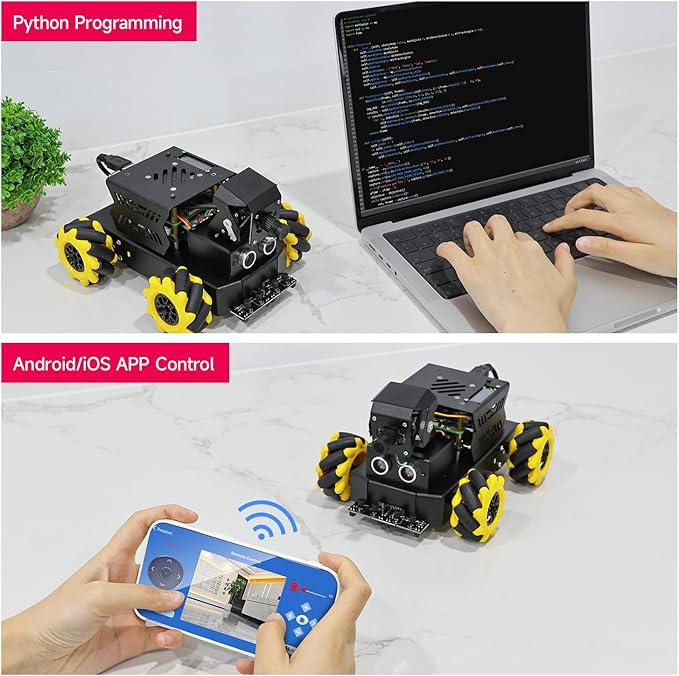 Yahboom Raspberry Pi 5 AI Vision Robot with Large AI Model 360° Mecanum Wheels Support Python Progamming Open Source Provide Installation Instructions Tech