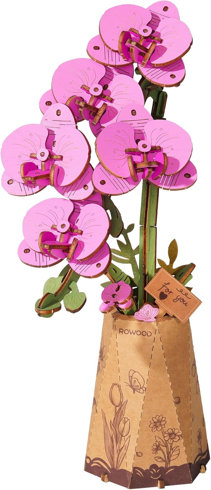 rowood Wooden Flower,3D Puzzles for Kids,Artifical Flower Botanical Collection Building Craft Kit,Mother's Day/Valentine's Day Purple Moth Orchid