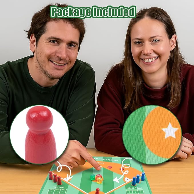 Extguds Baseball Board Game, Baseball Dice Board Game for Families, Parties and Gatherings, Classic Tabletop Baseball Games with Scorepad, Dice, Wooden Pieces, Storage Cube and More, for 2-6 Players