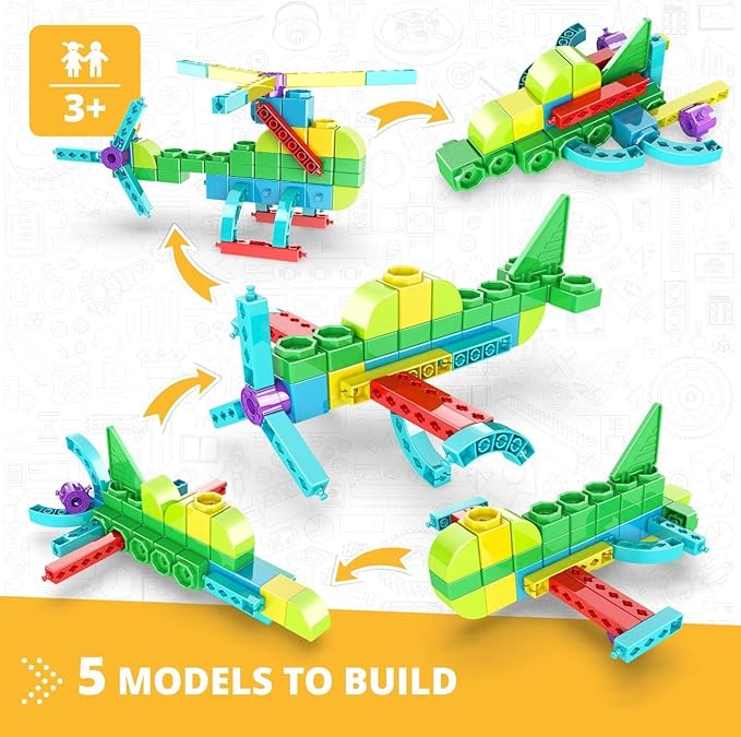 Engino STEAM Labs, Learning About Aircrafts, Building Blocks for Ages 3+, Construction Kit, STEM Kit for Girls & Boys, Learning & Education Toys, Steam Toys, Toddler Activities (5 Models)
