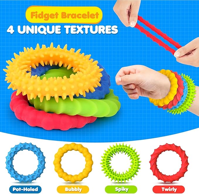 Sensory Fidget Toys for Kids Toddlers: 16 Pack Textured Squishy Quiet Fidget Toys for Autistic Special Needs - Sensory Stretchy Toys - Calm Down Toy for Classroom Students Prizes Office Anxiety Relief