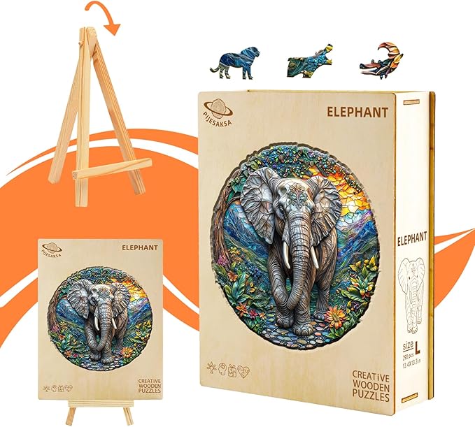 Wooden Puzzles for Adults, Forest Elephant Wooden Jigsaw Puzzle for Adults, Wood Puzzles Adult, Unique Animal Shape, Gifts for Friends and Family, Wall Art Canvas Puzzle (M -11.4 * 11.3in -190 pcs)