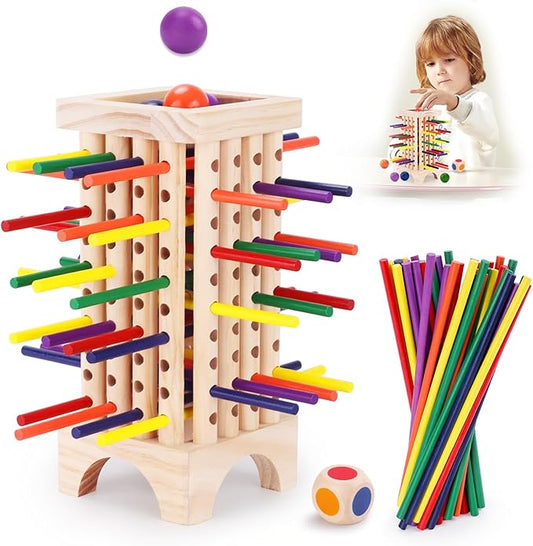 Montessori Wooden Board Games for Kids 42 Colorful Stacking Wooden Sticks Dice Game Fine Motor Skills Montessori Toys for 3 4 5 6 Year Old Girl Boy Educational Learning Gift Ages 4-8