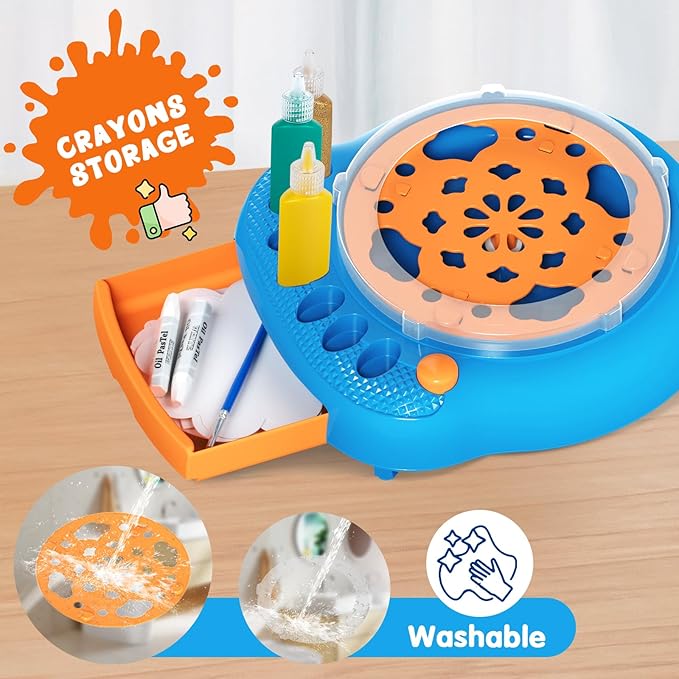 Paint Spin Art Machine Kit for Kids, Arts & Crafts Painting Spinner Toys Kits Sets for Boys & Girls Ages 6 7 8 9 Year Old Blue