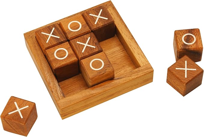 BSIRI Tic Tac Toe for Kids and Adults Coffee Table Living Room Decor and Desk Decor Family Games Night Classic Board Games Wood Rustic for Families Size 4 Inch