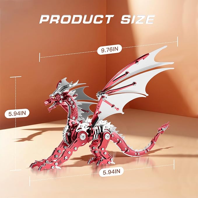 3D Puzzles for Adults,Metal Dragon Puzzle Building Set,Collectible Mechanical Engineering Crafts for Home Office Decoration & Gift(Red)