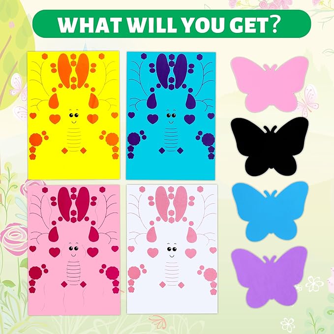 VKPI 4 Butterflies Foam Art Crafts Gift Kit, Creative Make Your Own Butterflies, Cartoon Paper Craft Projects for Kids Ages 4+ Toddler, Preschool Learning Toy for Birthday Party Favor Supplies
