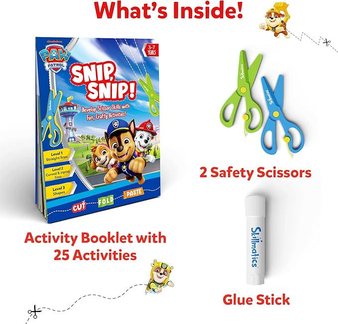 Skillmatics Scissor Skills Activity Book - Snip Snip PAW Patrol, 25 Fun Cutting & Creative Activities for Preschoolers, Fine Motor Skills, Felt Craft Kit, Gifts for Ages 3, 4, 5, 6, 7
