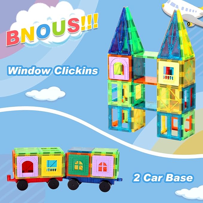 104PCS Magnetic Building Tiles, STEM Educational Stacking Blocks, Construction Toys for Kids Ages 3-9, Creative Toddler Boy Girl Christmas Birthday Gift