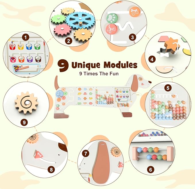 Wall Activity Panels Busy Board: Dog Montessori Sensory Toys for Toddlers - Learning Activity Center Children's Daycare Nursery Playroom Essentials