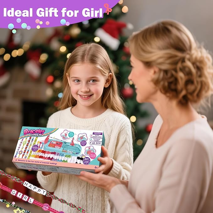 Arts and Crafts for Kids Ages 8-12,Friendship Bracelet Making Kit for Girl,DIY Arts and Crafts Maker for Kids,Jewelry Making Kit Christmas Gifts for Ages 6 7 8 9 10 11 12 Year Old (Pink/Purple)