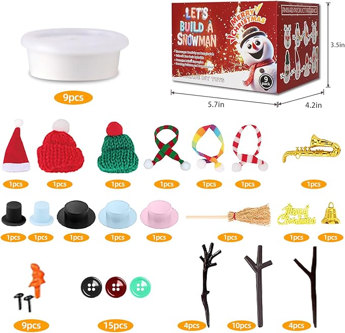 Build a Snowman Kit - Snowman Christmas Crafts, Modeling Clay DIY Kit, Creative Kids Air Dry Modeling Clay, Christmas Crafts Xmas Holiday Party Decor Gift (9 PCS)