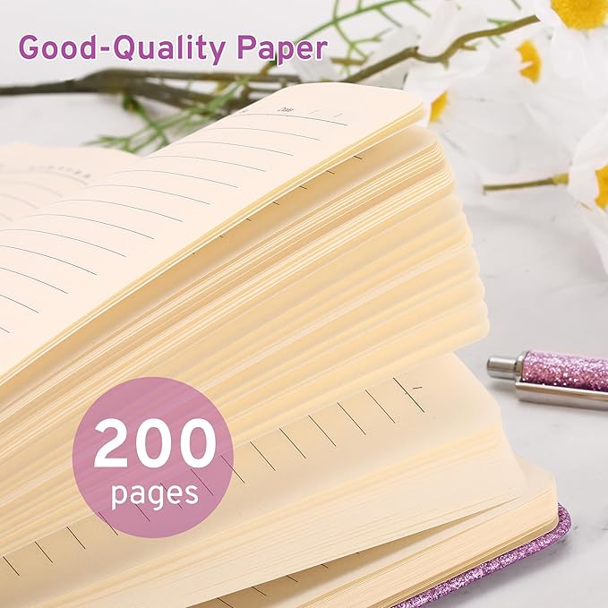 Purple Glitter Notebook, 8.4"x 5.7", 200 Lined Pages, No-Shed Sparkle Journal for Girls & Women, A5 Hardcover Diary for Writing, Birthday Gift for Teen Kids, Trendy Stuff for 6 8 9 10 11 12 Year Old