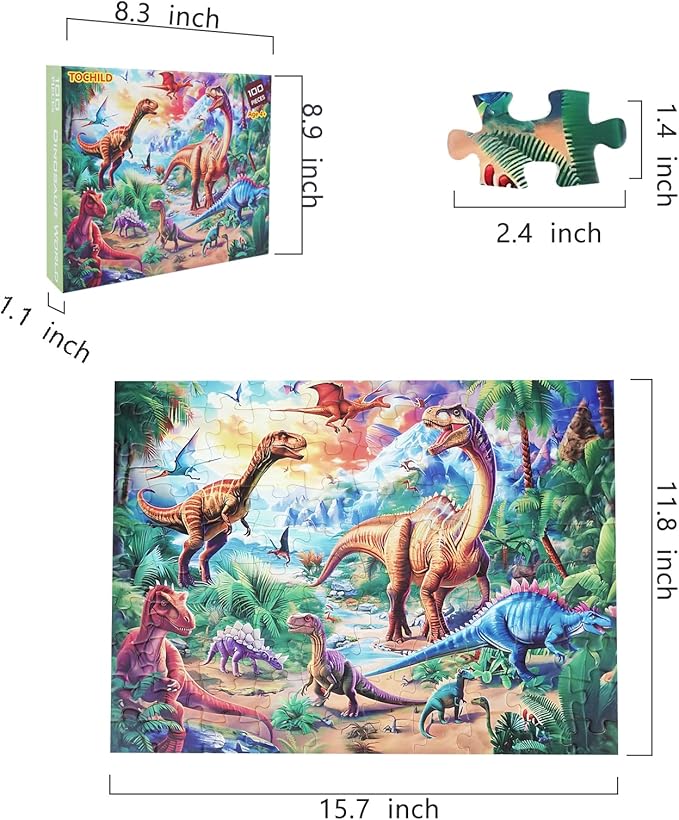 100 Pieces Puzzles for Kids Ages 4-10 Year Old Toddler Dinosaurs Jigsaw Puzzle for Ages 4-6 Educational Toys for Children Boys Girls Ages 4-6 6-8 8-10