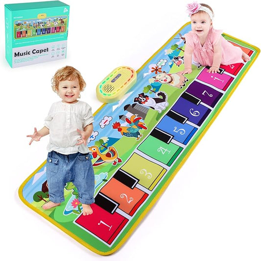 Floor Piano Mat for Toddlers,Baby Kids Sensory Educational Music Dancing Carpet,Animal Sounds Blanket,Farm Touch Musical Playmat,Christmas Birthday Learning Toys for 1 2 3 4 5 Years Old Boy Girl Gifts