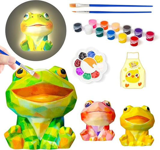 Loungelore Paint Your Own Frog Lamp Kit, Art Supplies Arts and Crafts for Kids Ages 8-12, DIY 3D Frog Night-Light, Creativity Painting Kit Toy for Girl Boy Teen, Birthday Gift for Daughter Son