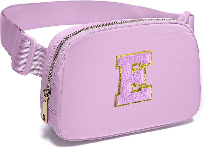 Gitus Gifts for 8 9 10 11 12 Year Old Girls Belt Bag Fanny Pack Crossbody Bags with Initial Letter Patch Cute Stuff Birthday Gifts for Teen Girls Women Personalized Trend Stuff (Lavender-E)